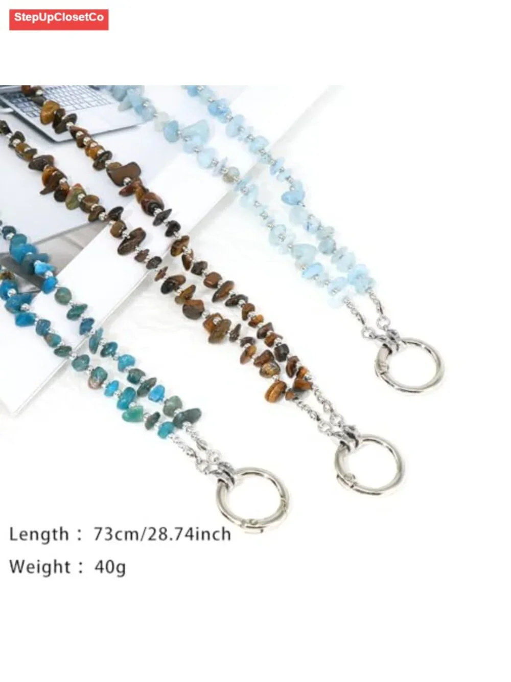 Natural Stone Chip Beaded Eyeglass Chain Necklace Holder with Lobster Clasp